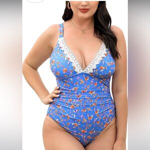 CUPSHE Women Swimsuit Plus Size One Piece Lace V Neck Tummy Control NWT 3x